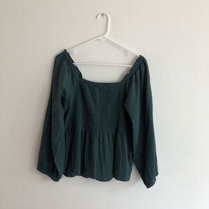 Madewell green smocked gauzy top 100% cotton